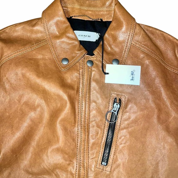 Coach Sheep Leather Brown Men's Biker Motorcycle Jacket Size 50 Zipped Pockets - Picture 2 of 16
